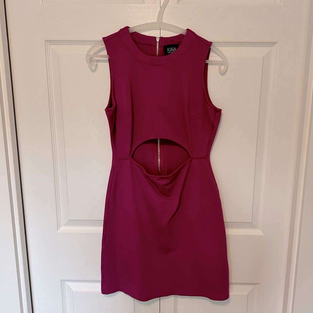 Magenta Body Con Mini Dress with Cut Out